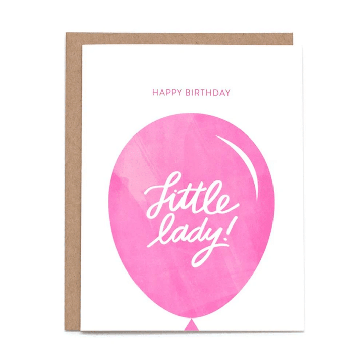 Pink Balloon Happy Birthday Little Lady Folder Greeting Card Set Of 10