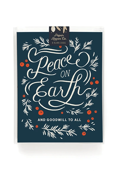 Beautiful Peace On Earth Calligraphy Holiday Folder Greeting Card Set Of 10