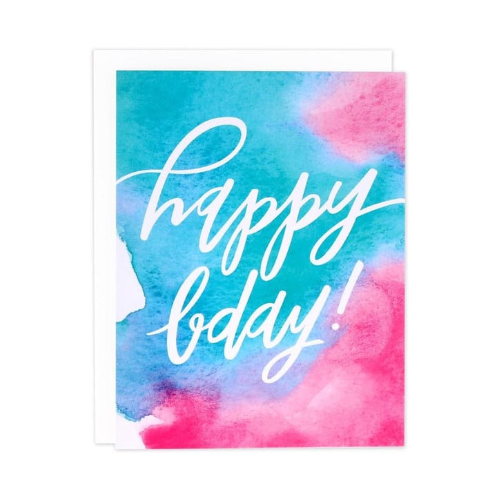 Pink And Blue Watercolor Happy Bday Folder Greeting Card Set Of 10