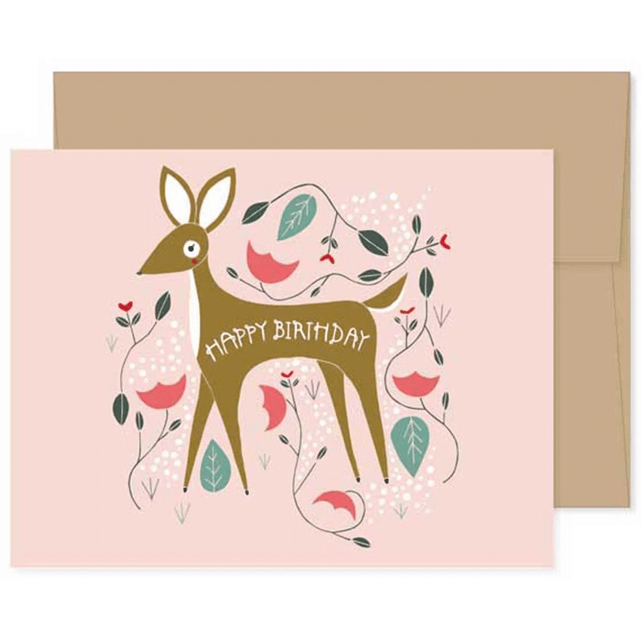 Birthday Deer Folder Greeting Card Set Of 10