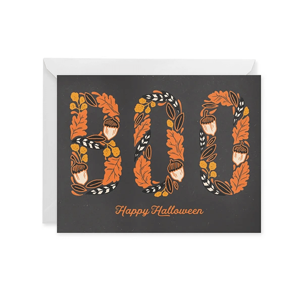 Black Theme Boo Happy Halloween Folder Greeting Card Set Of 10