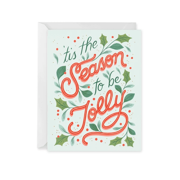 Pink Theme Tis The Season To Be Jolly Folder Greeting Card Set Of 10