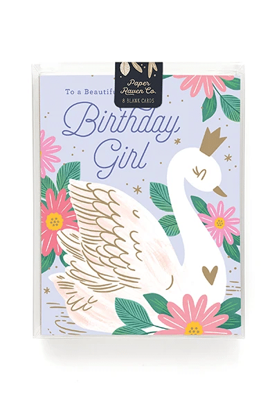 Purple Theme Birthday Girl Swan Folder Greeting Card Set Of 10