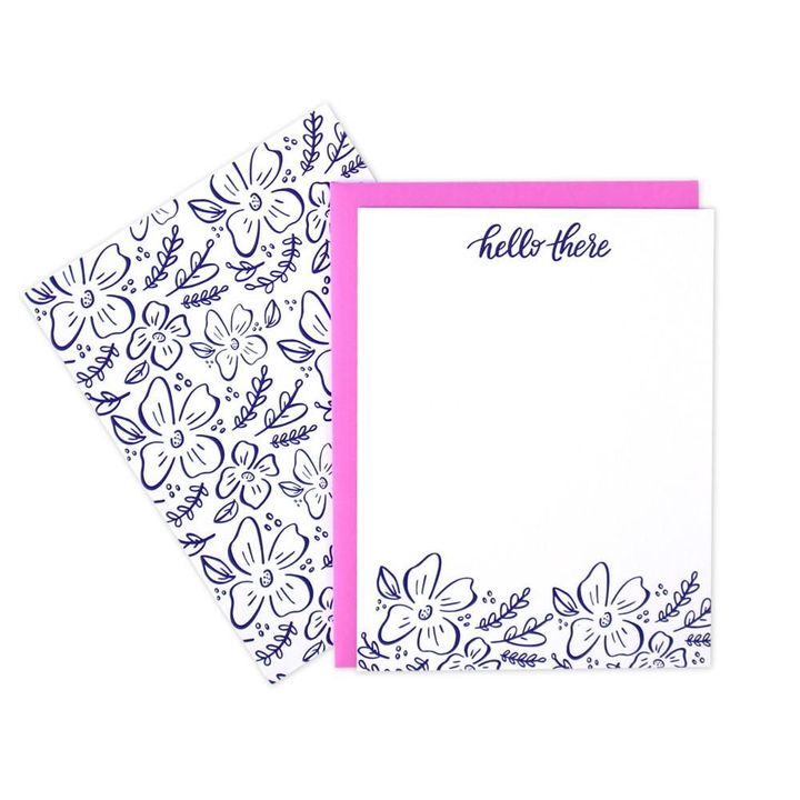Beautifull Floral Hello Flat Notecards Folder Greeting Card Set Of 10