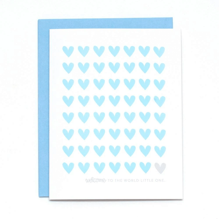 Cute Heart Welcome Baby Boy Folder Greeting Card Set Of 10