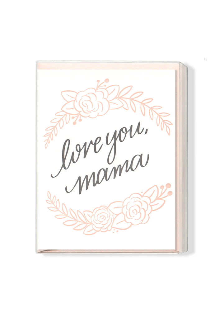 Pink Flowers Love You Mama Folder Greeting Card Set Of 10