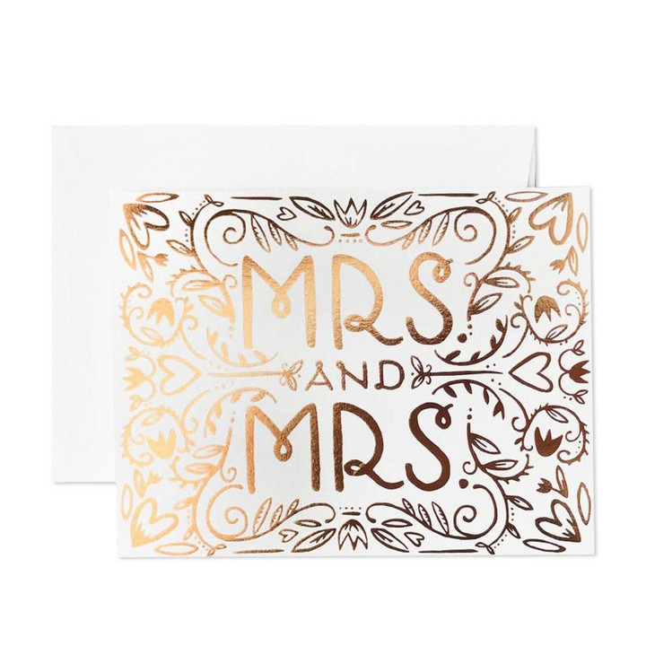 Gold Foil Mrs. And Mrs. Wedding Folder Greeting Card Set Of 10
