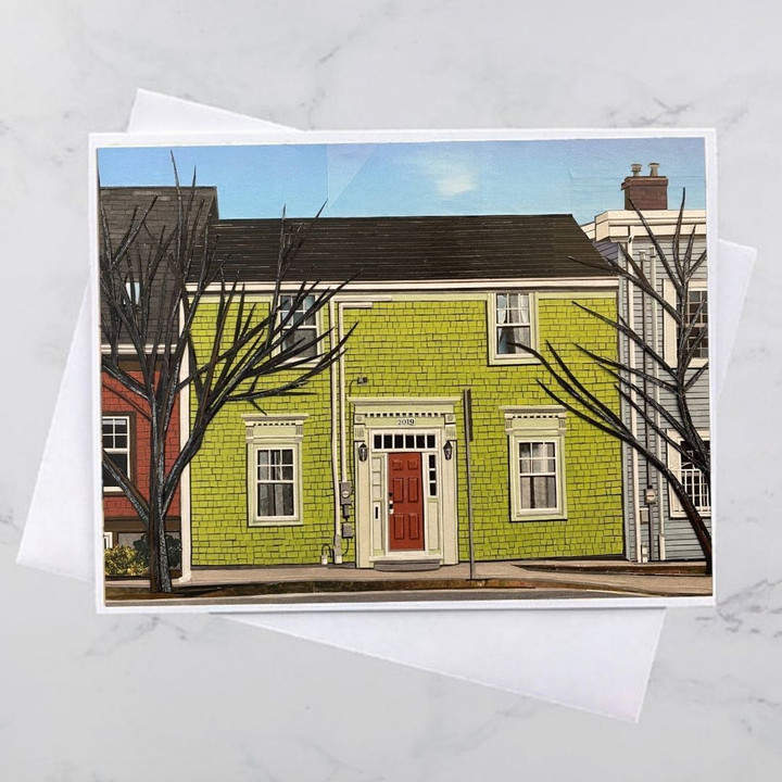 North Park Lime Green House Collage Folder Greeting Card Set Of 10