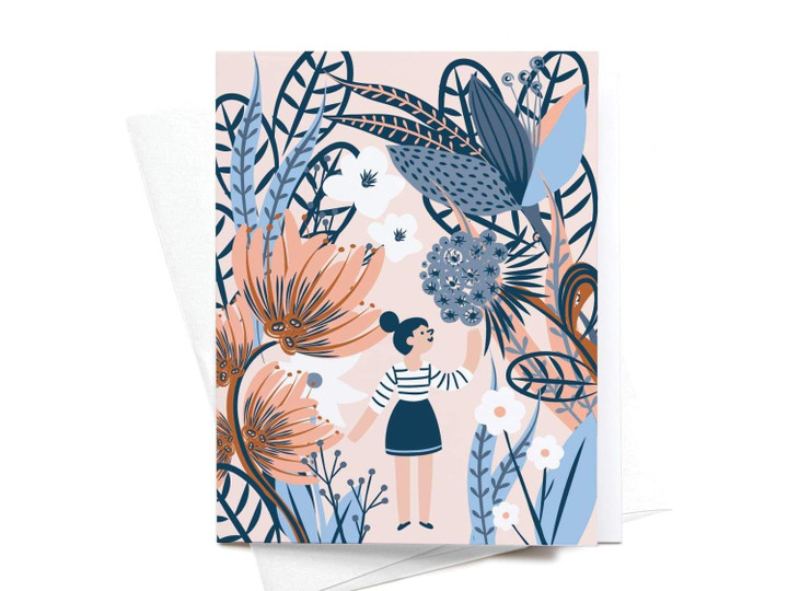 Girl Wandering Through Flowers Folder Greeting Card Set Of 10
