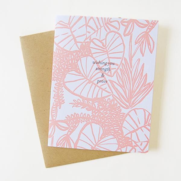 Pink Tropical Leave Strength And Peace Folder Greeting Card Set Of 10