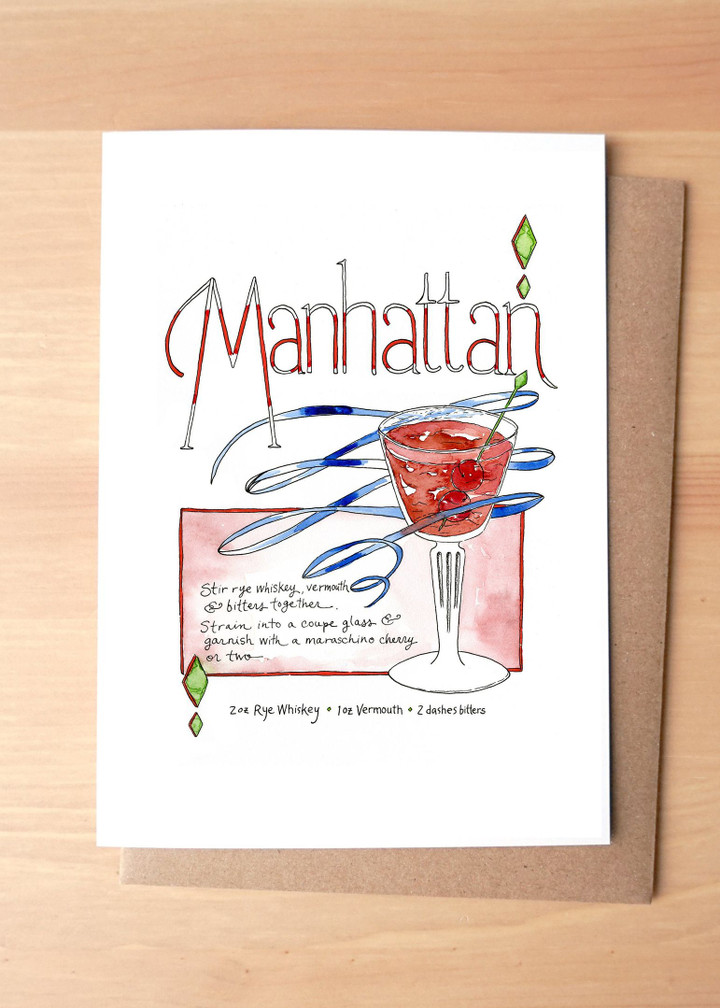 Manhattan Drink By Whiskey Folder Greeting Card Set Of 10