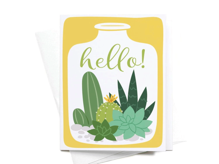 Hello Succulent Terrarium Inside Jar Folder Greeting Card Set Of 10