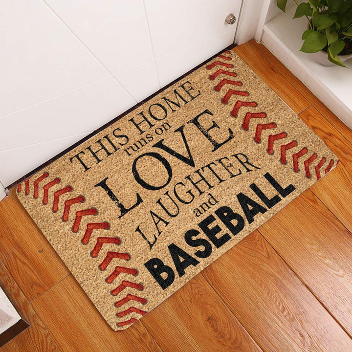 Baseball Pattern This Home Runs On Love Doormat Home Decor