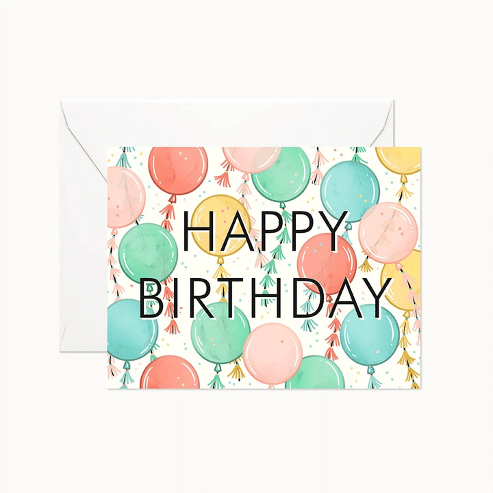 Colorful Balloon Birthday Folder Greeting Card Set Of 10