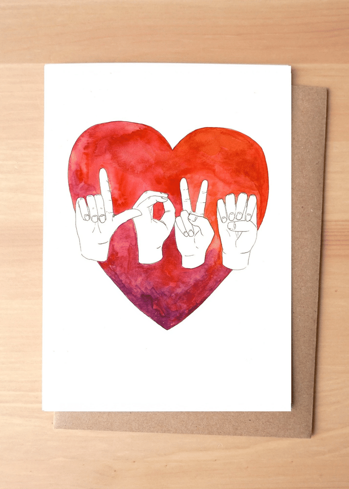 Love Sign Language Heart Shaped Art Folder Greeting Card Set Of 10