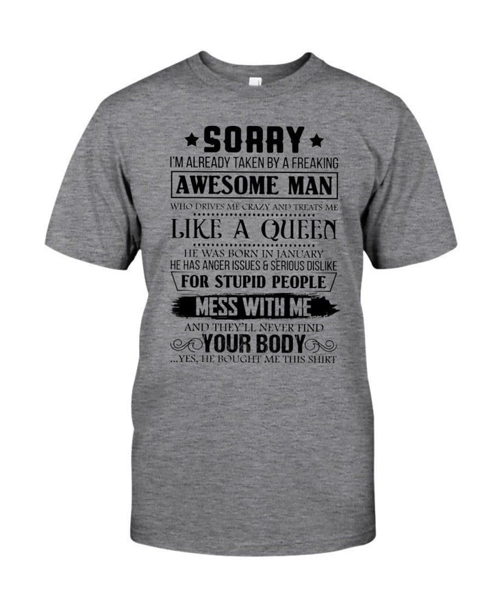 I'm Taken By January Freaking Awesome Man For Birthday Gift Guys Tee