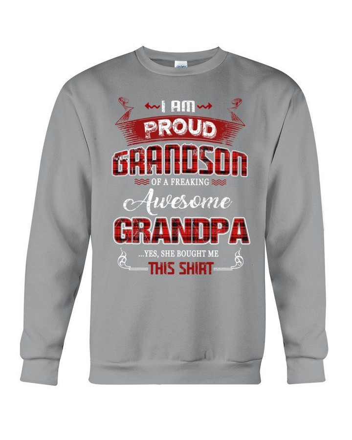 A Proud Grandson Of A Freaking Awesome Grandpa Plaid Red Gift For Family Sweatshirt
