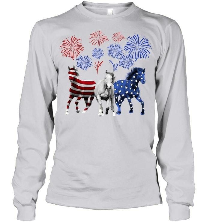 Three Horses With Us Flag Gift For Horse Lovers Unisex Long Sleeve