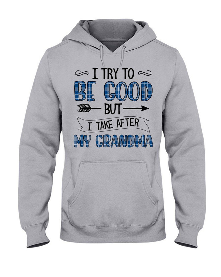 Grandma Gift For Grandchild Plaid Blue I Try To Be Good Hoodie