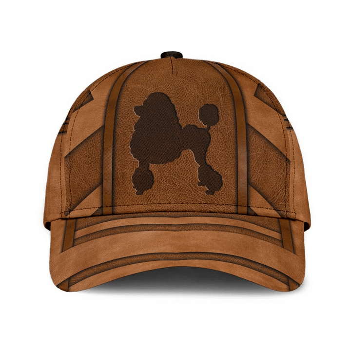 Poodle Dog Stand Still Leather Themed Design Printing Baseball Cap Hat