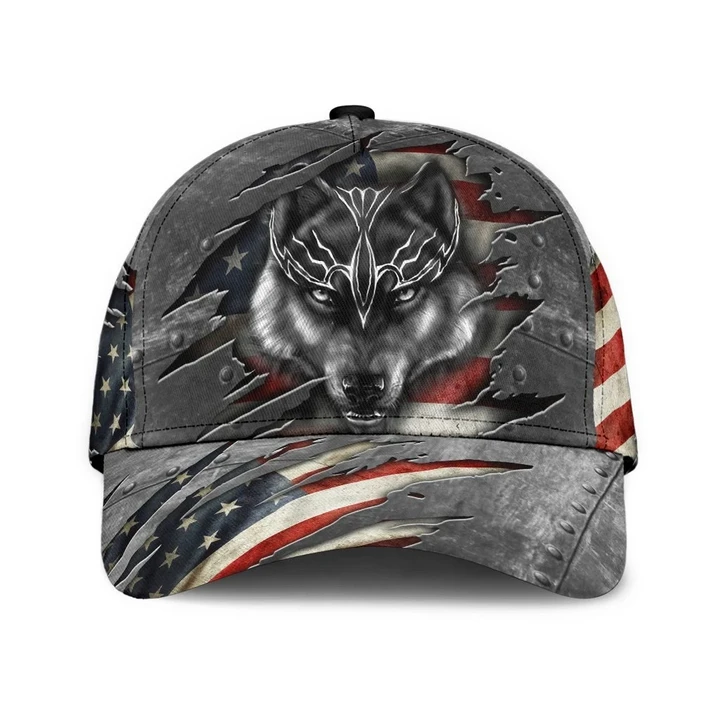 Wolf Head Inside Crack Carbon Themed Design Printing Baseball Cap Hat