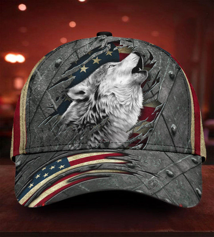 Wolf American Flag Printing Baseball Cap Hat