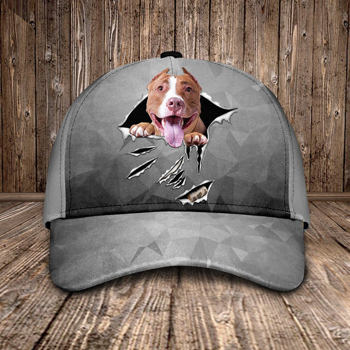 Funny Pitbull Dog In Hole Grey Background Printing Baseball Cap Hat