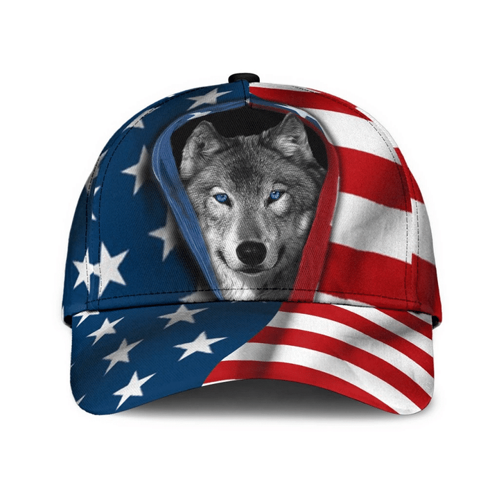 Blanket Of Usa Flag Wolf Printing Baseball Cap Hat