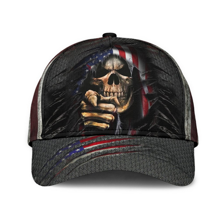 Don't Touch Skull With Us Flag Printing Baseball Cap Hat