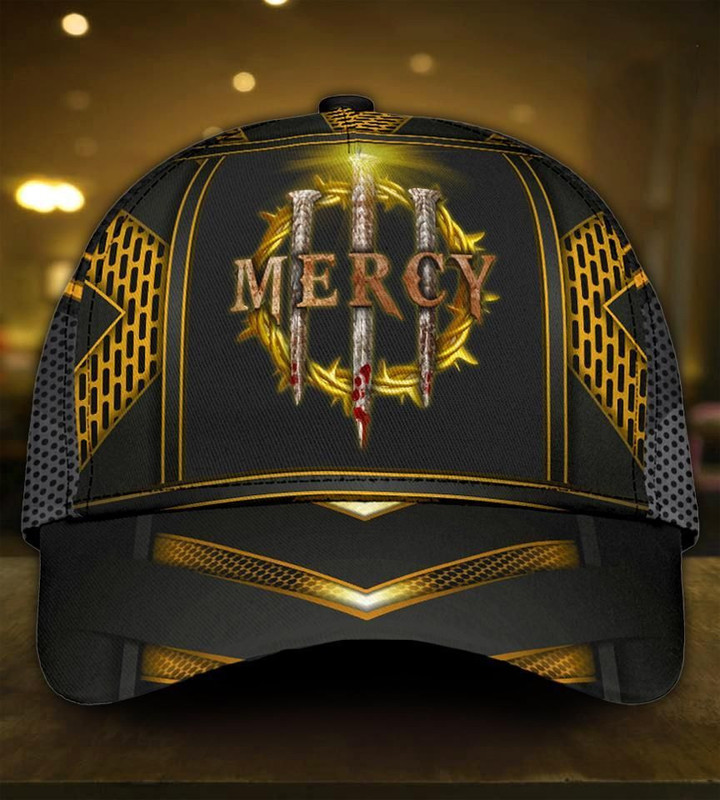 Gold And Black Divine Mercy Printing Baseball Cap Hat