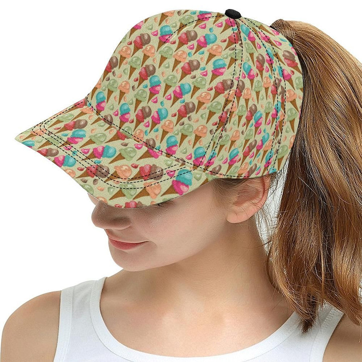 Colorful Ice Cream Ornamental Background Printing Baseball Cap Hat