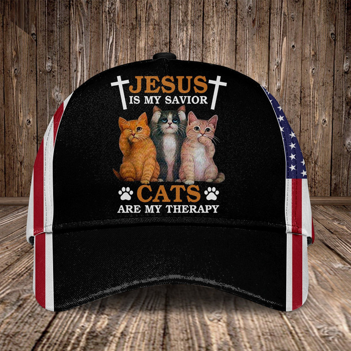 Jesus Is My Savior Cats Are My Therapy Printing Baseball Cap Hat