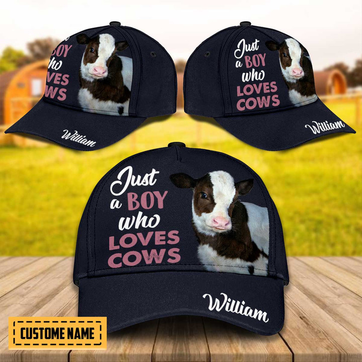 Just A Boy Loving Cow Printing Baseball Cap Hat Custom Name