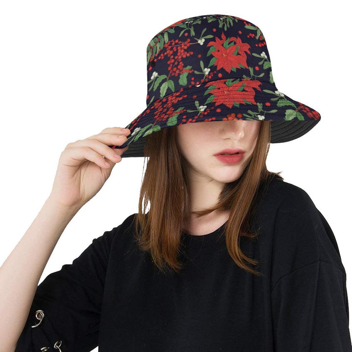 Poinsettia Leaves Pattern Print Design Unisex Bucket Hat