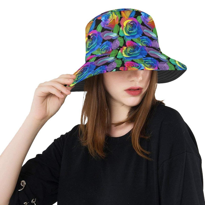 Colorful Rose Pattern Print Design Unisex Bucket Hat