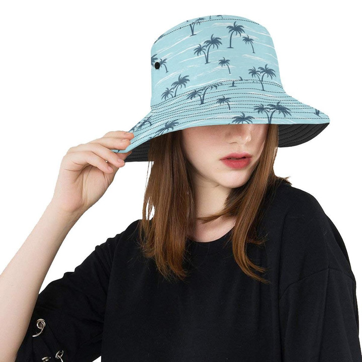Dark Blue Palm Tree Pattern Unisex Bucket Hat