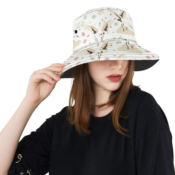 Beautiful Japanese Cranes Pattern Unisex Bucket Hat
