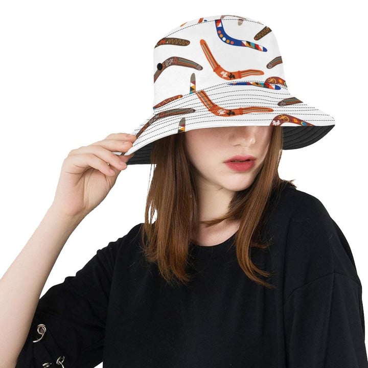 White Theme Colorful Boomerang Australian Unisex Bucket Hat
