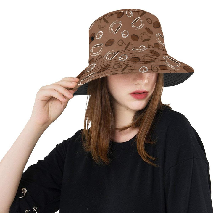 Coffee Cup And Coffe Bean Pattern Unisex Bucket Hat