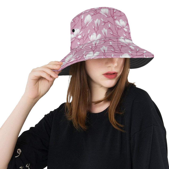 Magnolia Pattern Print Design Pink Skin Unisex Bucket Hat