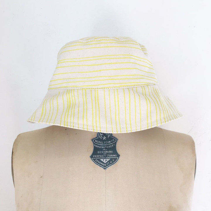 Cream Lemon Skinny Stripe Pattern Bucket Hat