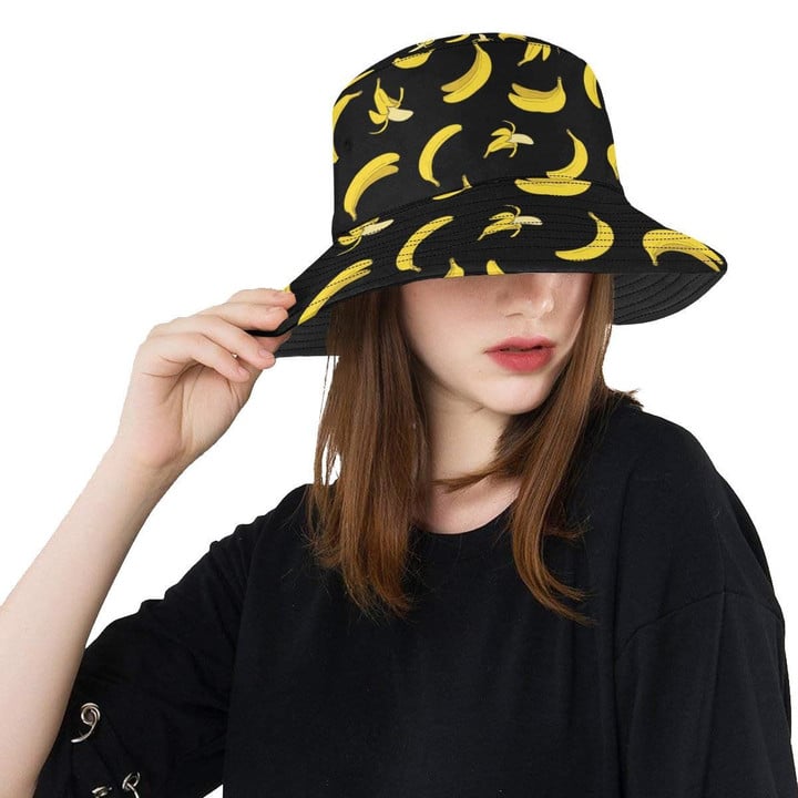 Banana Pattern Print Black Theme Unisex Bucket Hat
