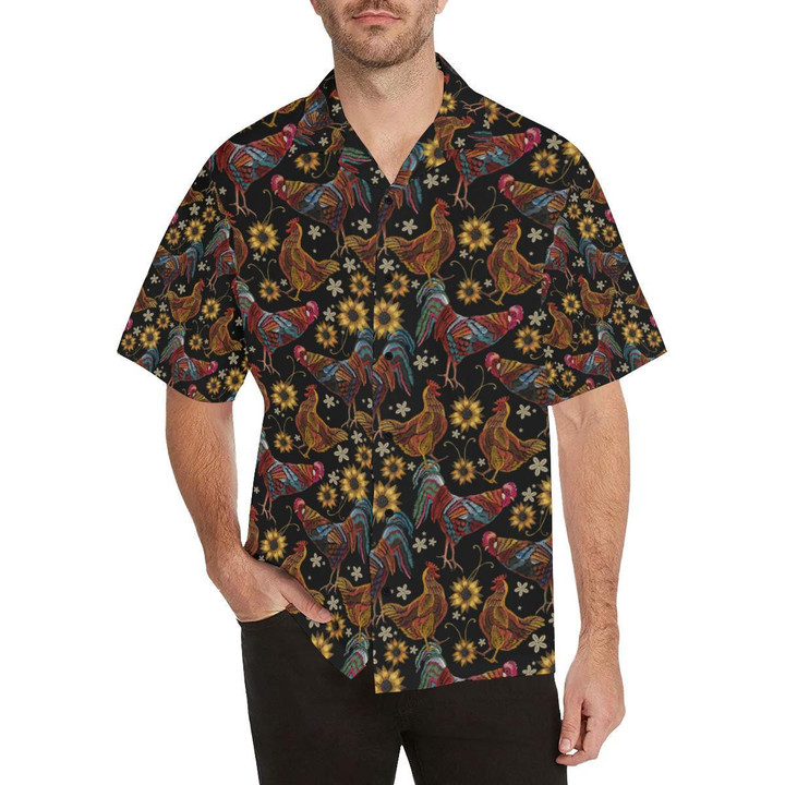Chicken Embroidery Style Beach Summer 3D Hawaiian Shirt