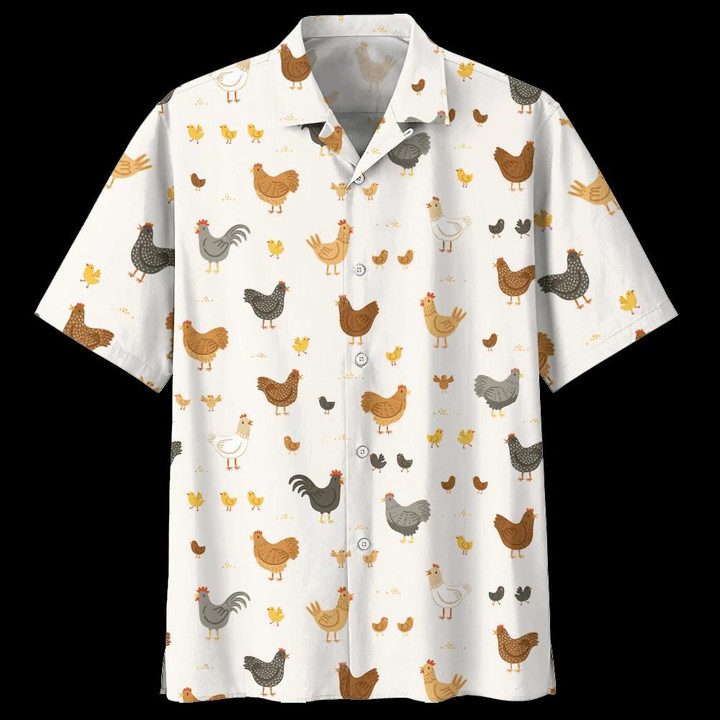 Chicken White Amazing Design Unisex Beach Summer 3D Hawaiian Shirt