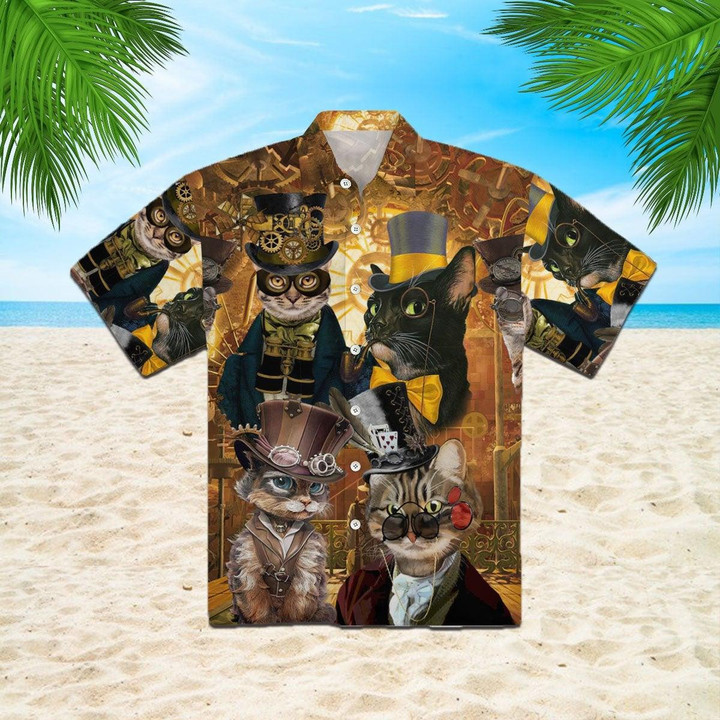 The Royal Steampunk Cat Beach Summer 3D Hawaiian Shirt