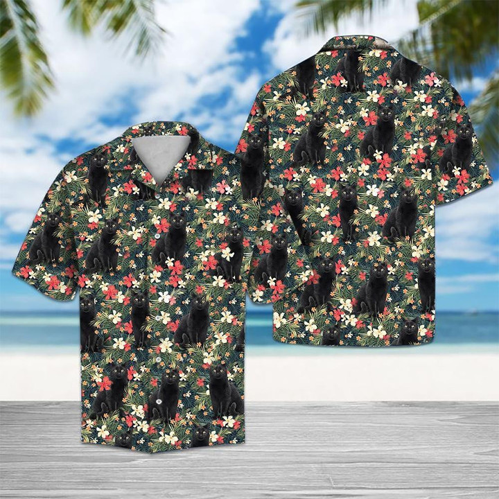 Tropical Black Cat Beach Summer 3D Hawaiian Shirt
