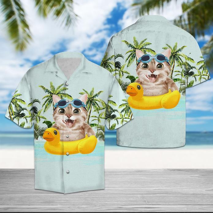 Cat Beach Time Beach Summer 3D Hawaiian Shirt