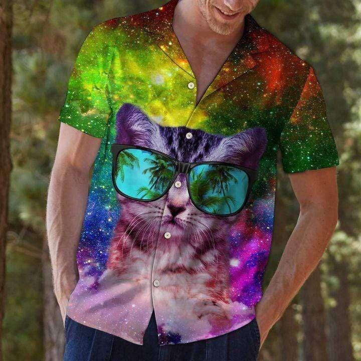 Beach Shirt Colorful Cat Galaxy 3D Hawaiian Shirt