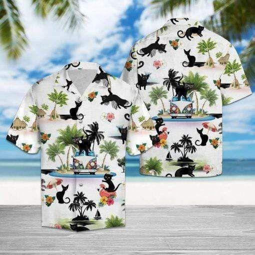 Beach Shirt High quality Black Cat Tropical Hawaiian Shirts 3D Hawaiian Shirt
