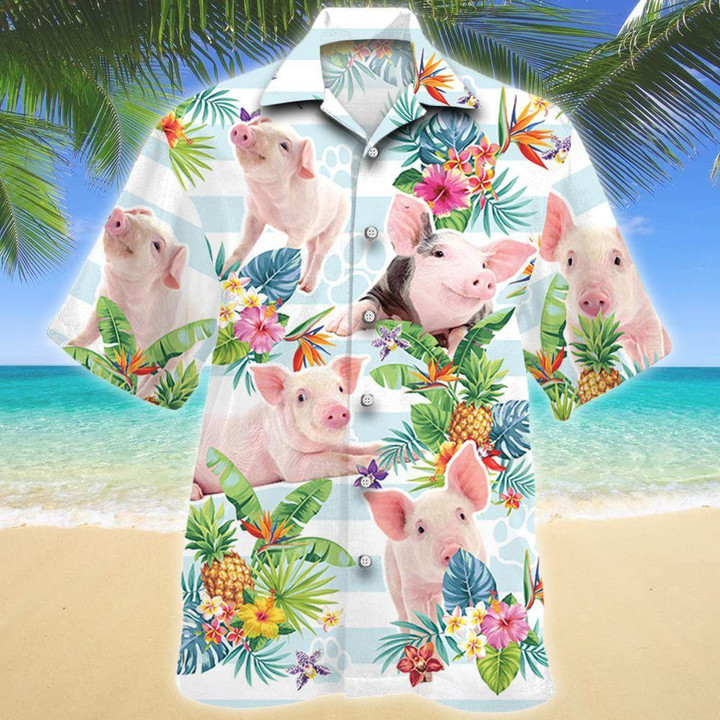 Pig Tropical Flower 3D Hawaiian Shirt
